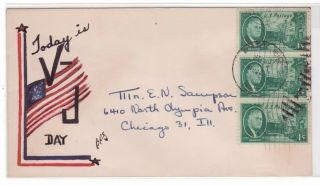 9/2/1945 Hand Drawn & Colored Barbara Sampson " American Flag Today Is V - J Day "