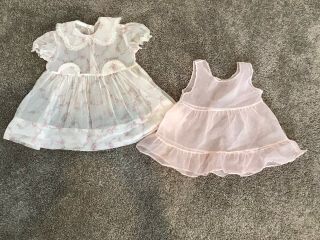 Vintage 50’s Toddler Floral Sheer Pink Girls Dress Sz 12 To 24 Months Pinafore