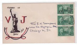 9/2/1945 Hand Drawn/colored Barbara Sampson Statue Of Liberty " Today Is V J Day "