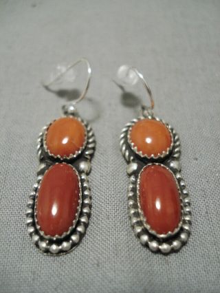 Fabulous Vintage Navajo Jeanette Dale Coral Sterling Silver Earrings
