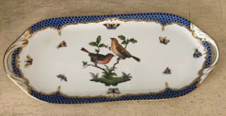 Vintage Herend Rothschild Bird Blue Border Serving Tray Plate Dish 14 3/8”