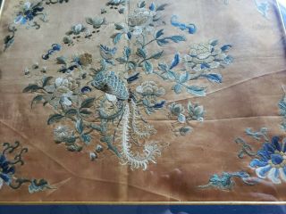 ANTIQUE 18th - 19th C.  Chinese Embroidery,  Floral,  Bird,  Shades of Blue,  Framed 2