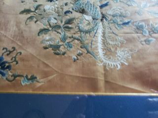 ANTIQUE 18th - 19th C.  Chinese Embroidery,  Floral,  Bird,  Shades of Blue,  Framed 4