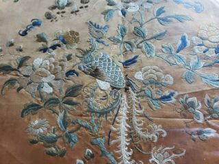 ANTIQUE 18th - 19th C.  Chinese Embroidery,  Floral,  Bird,  Shades of Blue,  Framed 5