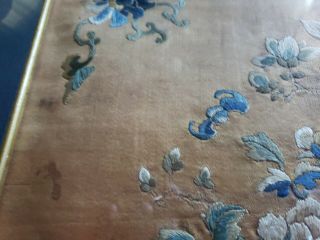 ANTIQUE 18th - 19th C.  Chinese Embroidery,  Floral,  Bird,  Shades of Blue,  Framed 7
