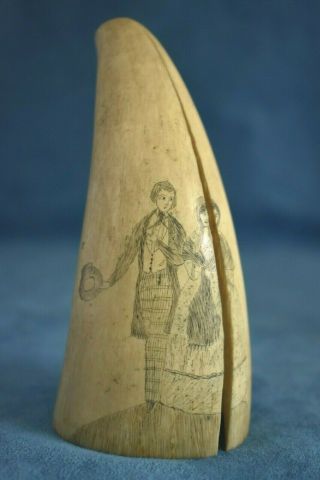 Vintage Faux Resin Scrimshaw Victorian Couple 5 Inch Whale/walrus Tooth
