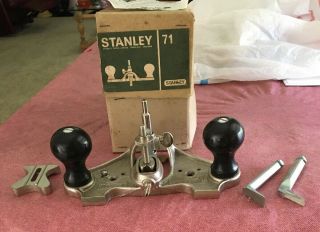 Vtg Stanley 71 Complete Router Plane W/ 3 Cutters& Box England
