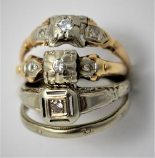 Antique Vtg Designer 14k Gold.  13ctw Diamond Rings 5.  1gram Wear R Scrap 4 Ring 