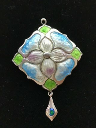 Antique Art Nouveau Silver Enamel Pendant Necklace Smith & Ewen 1909