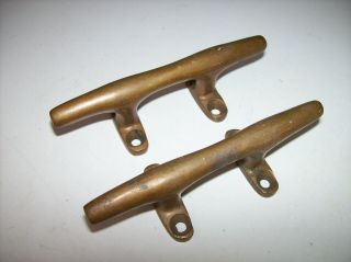 Pair Vintage Perko Solid Base Bronze Boat Cleats - Sailboat Cleats 4 - 1/2 "