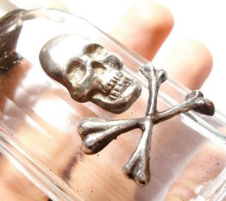 Unusual Vintage Or Antique Poison Bottle Skull & Cross Bones
