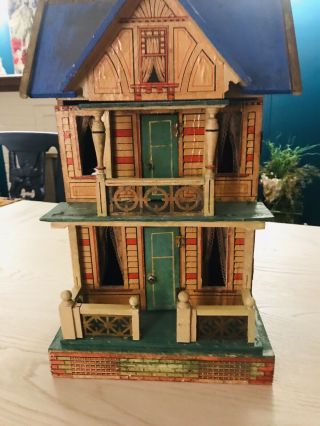 Antique R.  Bliss Victorian 2 Story Lithograph Wood Dollhouse Fa