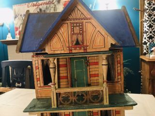 Antique R.  Bliss Victorian 2 Story Lithograph Wood Dollhouse FA 4