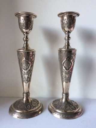 Antique Middle Eastern Silver Plate Candle Sticks