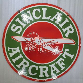 Sinclair Aircraft 2 Sided 30 Inches Round Vintage Enamel Sign
