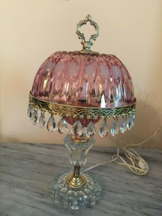 Vintage Pink And Clear Glass Boudoir Lamp Made In Holland