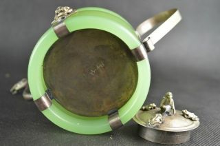 Collectible Vintage Chinese Tibetan silver Dragon Cloisonne Inlay Jade Teapot 4