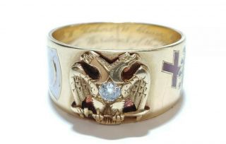 14 Kgold Double Headed Eagle 14k Gold Diamond Ring 1912 Vintage Engraved