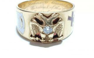 14 KGold Double Headed Eagle 14K Gold Diamond Ring 1912 Vintage Engraved 2