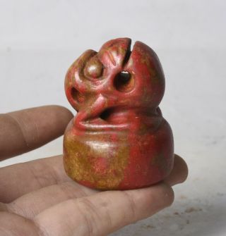 2 " Old Chinese Hongshan Culture Red Turquoise Carved Dragon Hook Seal Statue