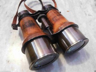 Binoculars Antique Brass Leather Belt Vintage Style Collectible Item
