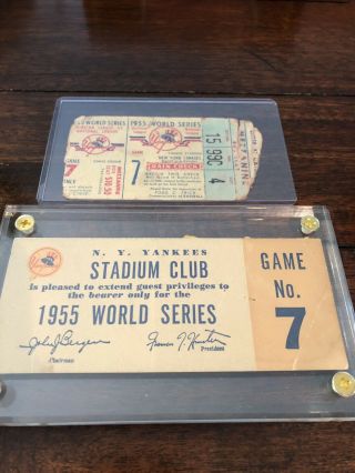 1955 World Series Ticket & Stadium Club Pass Game 7 - York Yankees: Rare