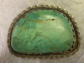 Vintage Huge Navajo Fred Guerro Sterling Silver Huge Turquoise Belt Buckle Nr