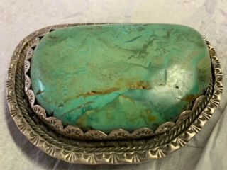 VINTAGE HUGE Navajo FRED GUERRO Sterling Silver HUGE TURQUOISE BELT BUCKLE nr 3