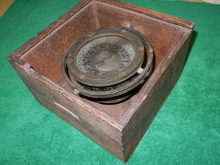 Antique Maritime Ships Compass - On Gimbals In 8 " X8 " Wood Box - See Photos Japan