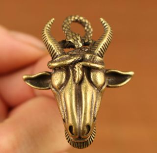 Asian Tibetan Old Bronze Hand Carved Exorcise Evil Spirits Sheep Statue Pendant