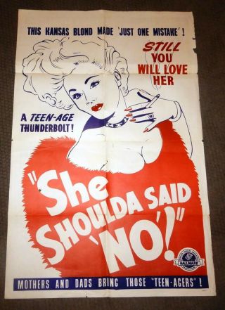 1949 Vintage Movie Poster - She Shoulda Said No Aka Wild Weed Bad Girl Rare