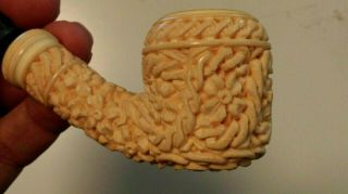 Vintage Carved Meerschaum Pipe With Case Unsmoked Signed " Eb "