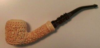 VINTAGE CARVED MEERSCHAUM PIPE WITH CASE UNSMOKED SIGNED 