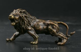 74mm Small Curio Chinese Bronze Exquisite Animal Lion Leo King Of Beasts Statue