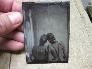Antique Tintype Oddity Two Women Facing Backwards Odd Pose Interesting Find