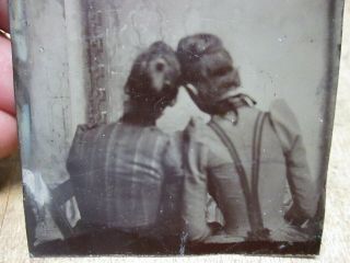 antique tintype ODDITY two women facing backwards ODD POSE interesting find 2
