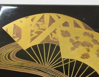H860 Japanese tier of really old lacquered boxes JUBAKO with wonderful fan MAKIE 3