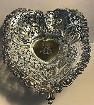 Antique Gorham Sterling Silver Pierced Dish Heart - Shaped 4312 8  X 8 1/2