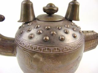 Chinese Archaic Bird - form Sliver Teapot,  458g,  26cm Tall,  Silver (wen) Mark 2