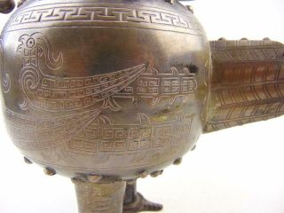 Chinese Archaic Bird - form Sliver Teapot,  458g,  26cm Tall,  Silver (wen) Mark 4