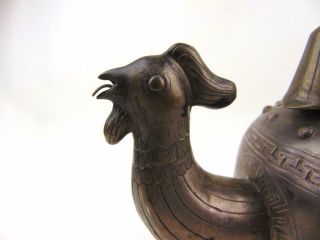 Chinese Archaic Bird - form Sliver Teapot,  458g,  26cm Tall,  Silver (wen) Mark 6