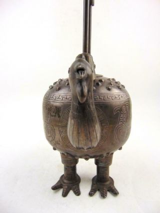 Chinese Archaic Bird - form Sliver Teapot,  458g,  26cm Tall,  Silver (wen) Mark 7