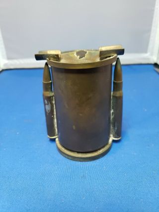 Vintage Brass Shell 40mm Military Trench Art Ashtray With Lid