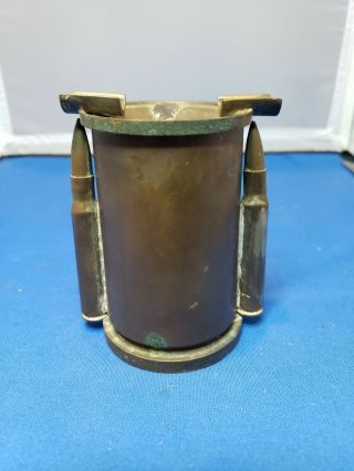 Vintage Brass Shell 40MM Military Trench Art Ashtray with lid 3