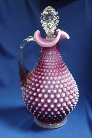 Rare Vintage Fenton Hobnail Plum Decanter Purple Opalescent 12.  5 