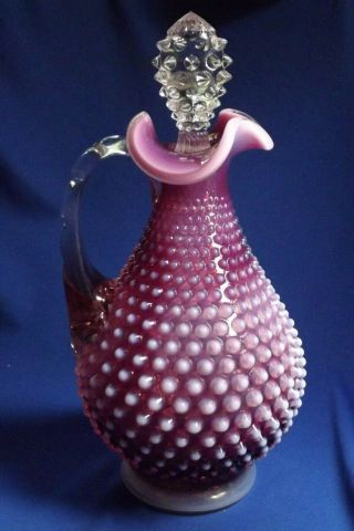 Rare Vintage Fenton Hobnail Plum Decanter Purple Opalescent 12.  5 