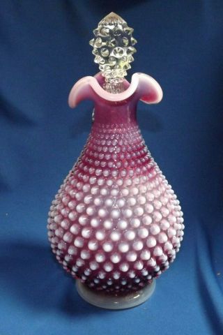 Rare Vintage Fenton Hobnail Plum Decanter Purple Opalescent 12.  5 