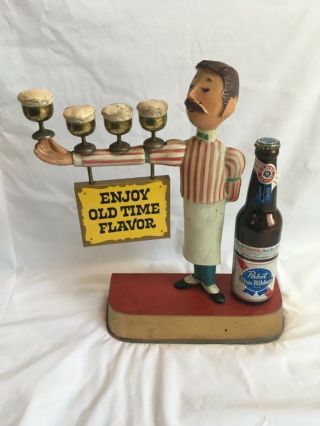 Vintage Pabst Blue Ribbon Beer Long Arm Bartender Back Bar Display Sign Man Cave