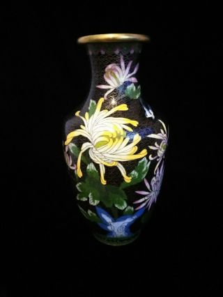 Vintage Antique Bronze Cloisonne Chrysanthemum Bird Vase