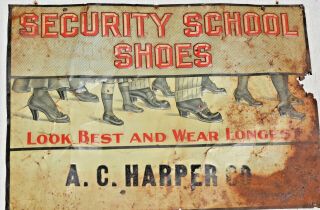 Vtg Antique Advertising Tin Sign Security School Safety Shoes Clothing Store